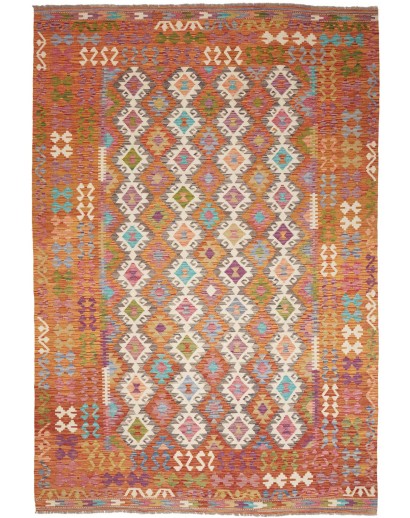 Tappeto Kilim Afghanistan rosso bianco 201x298