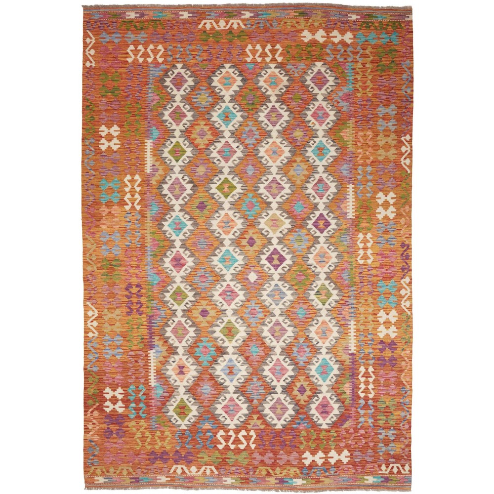 Tappeto Kilim Afghanistan rosso bianco 201x298