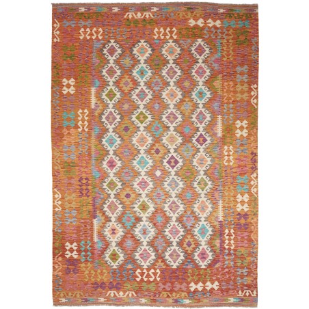 Tappeto Kilim Afghanistan rosso bianco 201x298