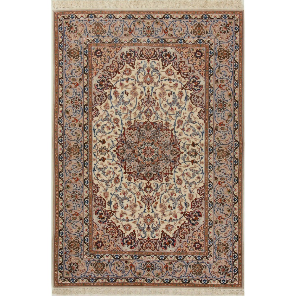 Tappeto Isfahan Persia bianco grigio 135x196