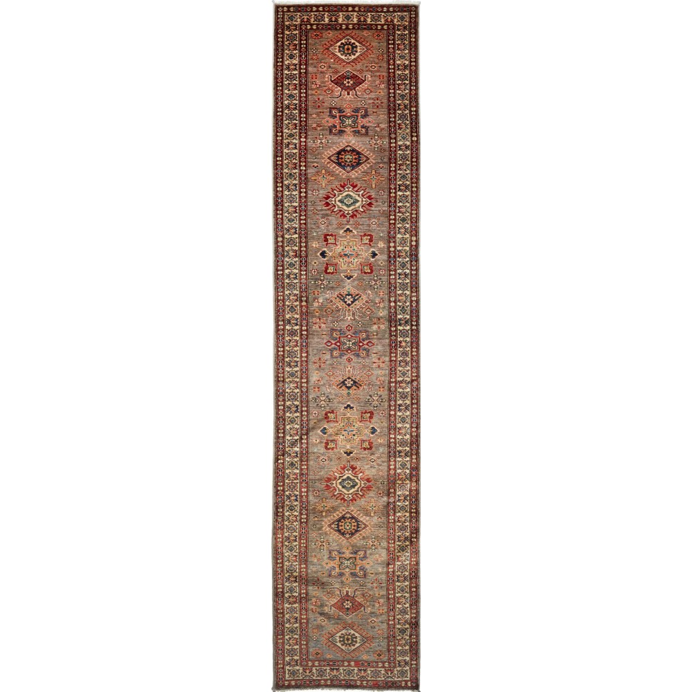Tappeto Kazak Fine Pakistan azzurro giallo 85x423 Tappeto Kazak Fine Pakistan azzurro giallo 85x423