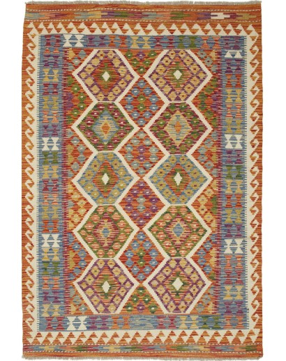 Tappeto Kilim Afghanistan bianco arancione 126x187