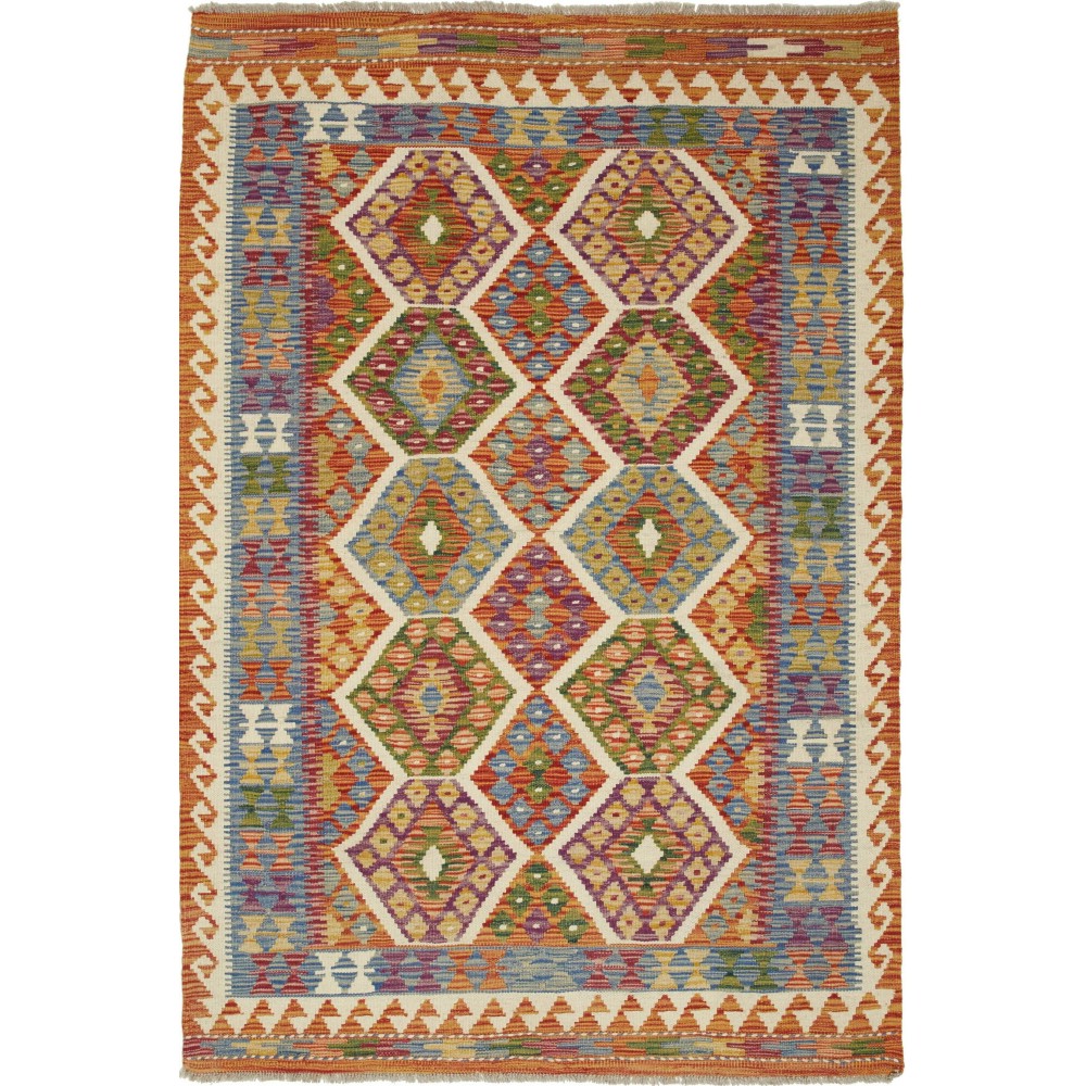 Tappeto Kilim Afghanistan bianco arancione 126x187