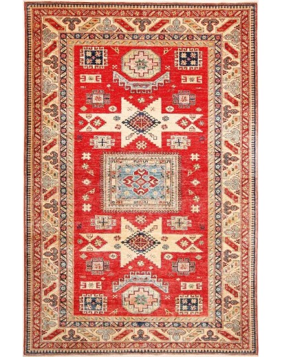 Tappeto Kazak Fine Pakistan marrone rosso 199x303