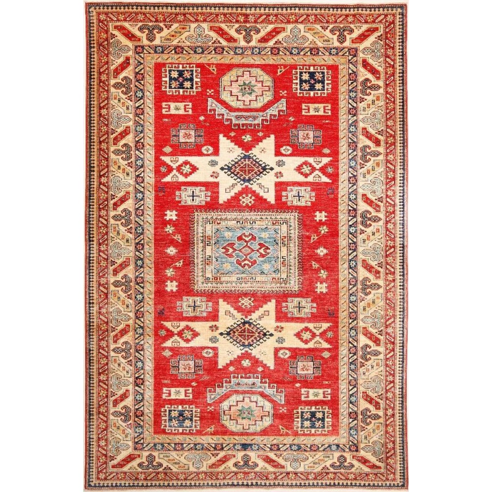 Tappeto Kazak Fine Pakistan marrone rosso 199x303