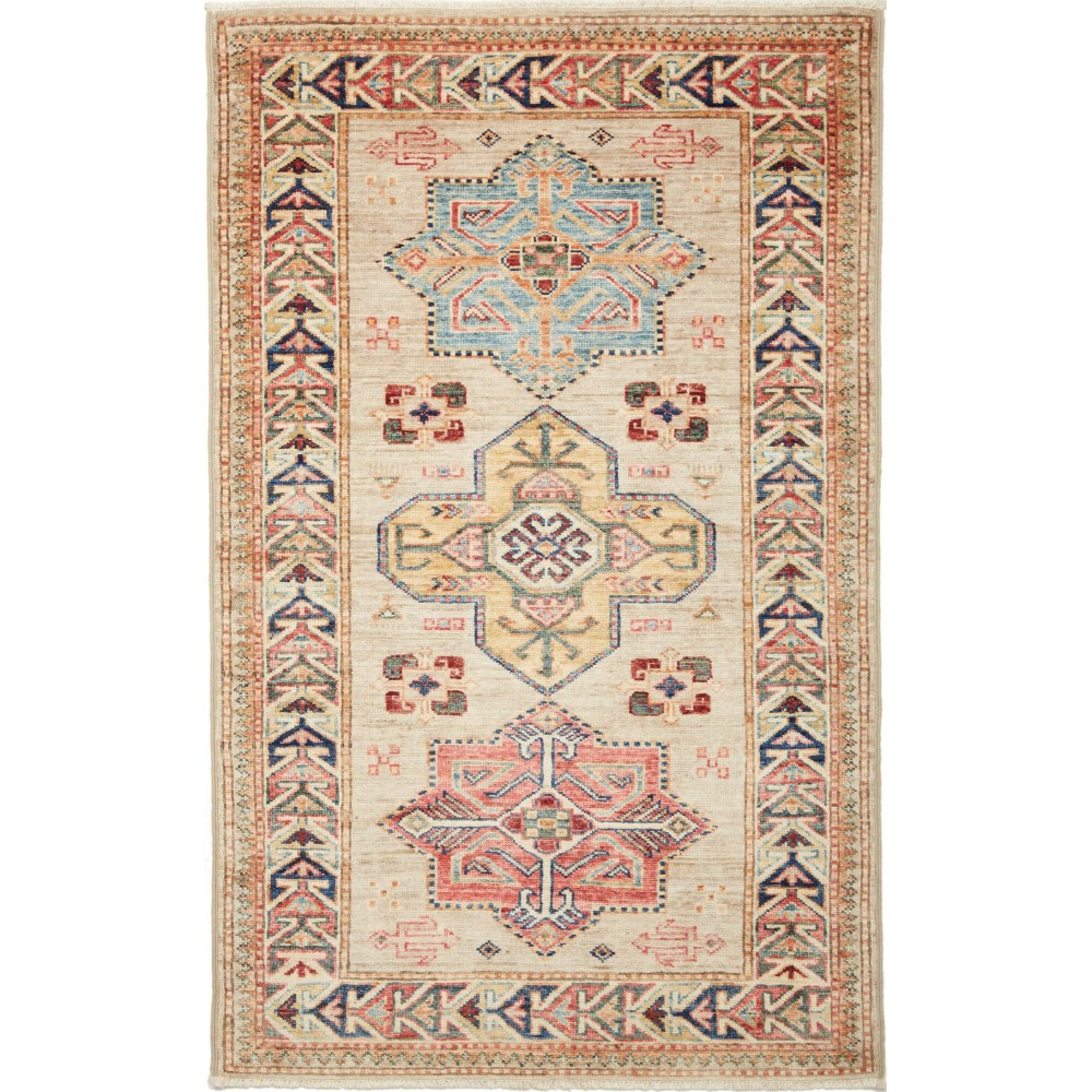 Tappeto Kazak Fine Pakistan marrone azzurro 77x134 Tappeto Kazak Fine Pakistan marrone azzurro 77x134