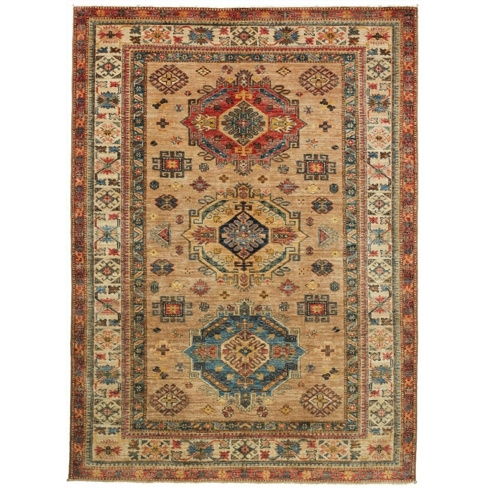 Tappeto Kazak Fine Pakistan bianco marrone 167x234 Tappeto Kazak Fine Pakistan bianco marrone 167x234