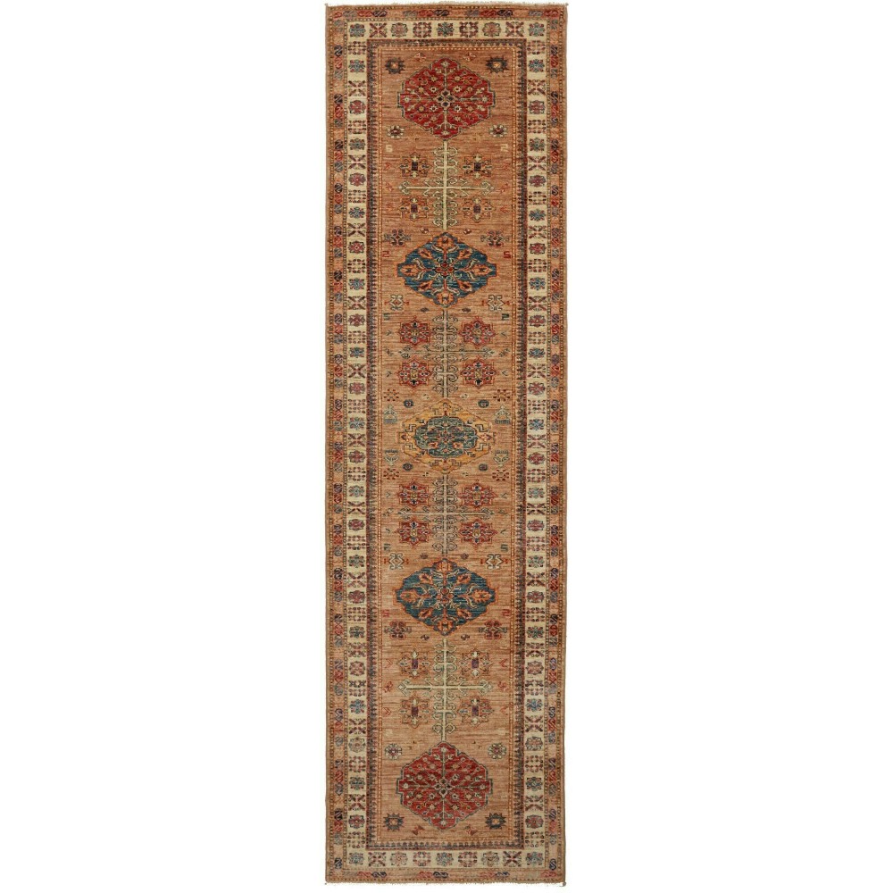 Tappeto Kazak Fine Pakistan marrone bianco 82x296 Tappeto Kazak Fine Pakistan marrone bianco 82x296