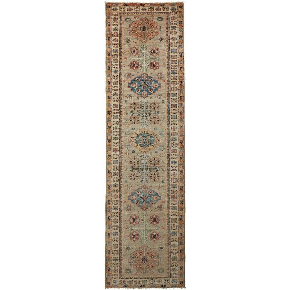 Tappeto Kazak Fine Pakistan bianco grigio 81x296 Tappeto Kazak Fine Pakistan bianco grigio 81x296