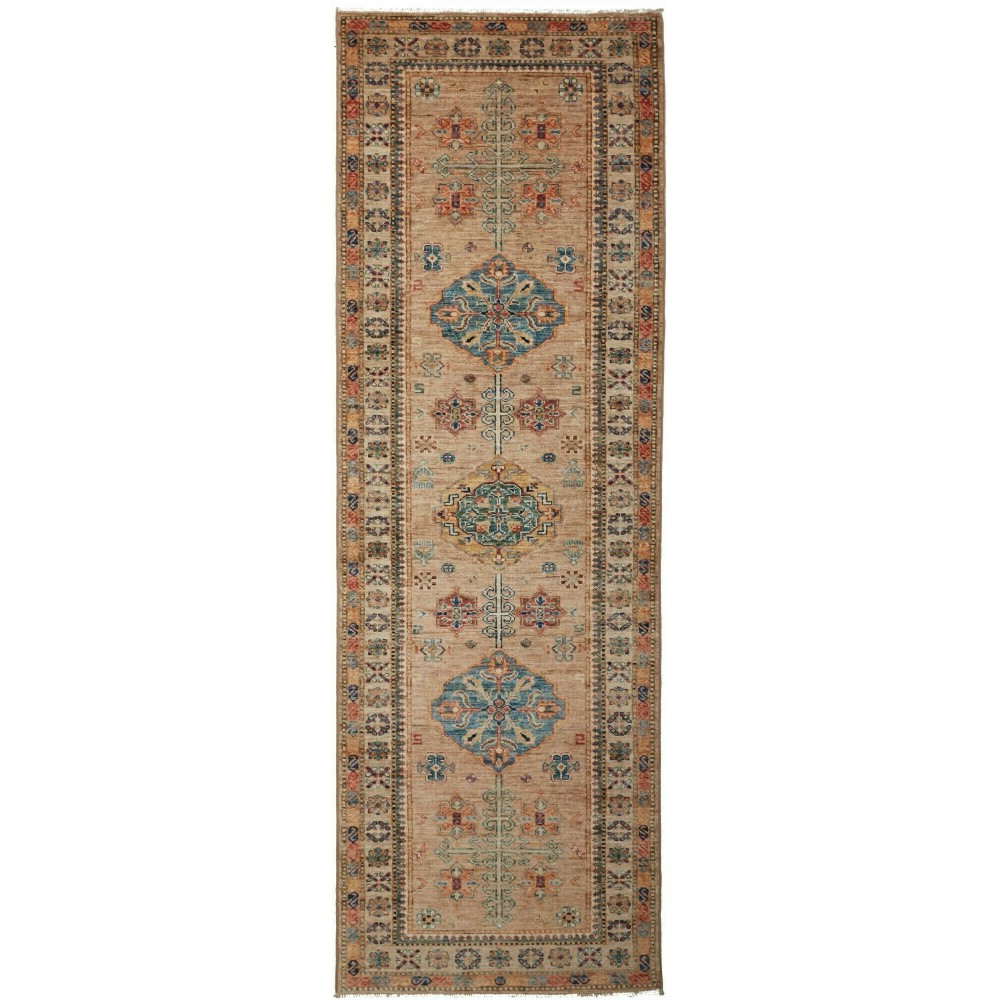 Tappeto Kazak Fine Pakistan bianco marrone 80x248 Tappeto Kazak Fine Pakistan bianco marrone 80x248