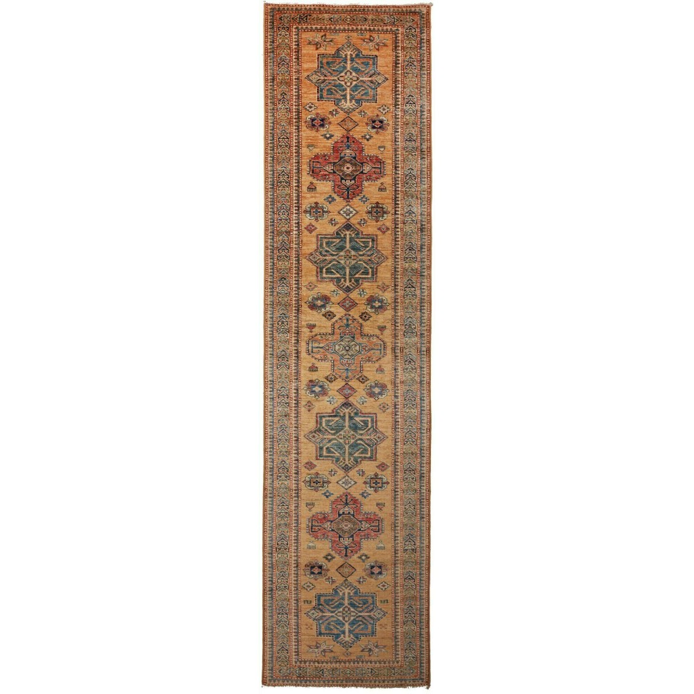 Tappeto Kazak Fine Pakistan azzurro grigio 74x303 Tappeto Kazak Fine Pakistan azzurro grigio 74x303