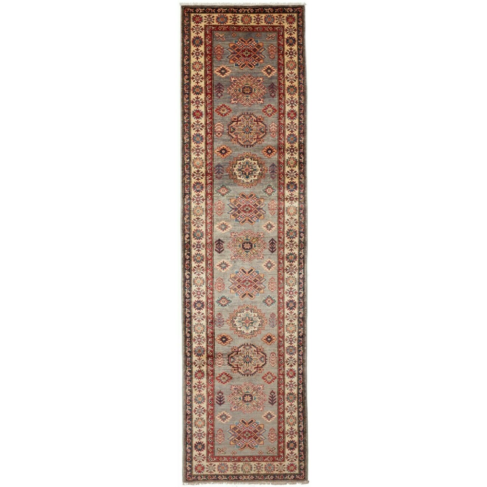 Tappeto Kazak Fine Pakistan bianco grigio 82x313 Tappeto Kazak Fine Pakistan bianco grigio 82x313