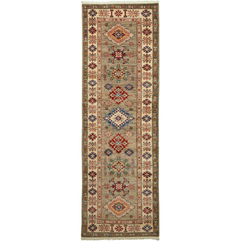 Tappeto Kazak Fine Pakistan bianco marrone 82x257 Tappeto Kazak Fine Pakistan bianco marrone 82x257