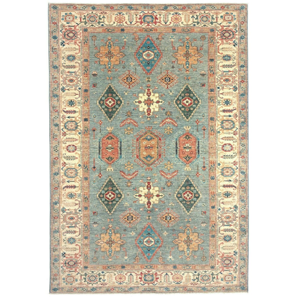 Tappeto Kazak Fine Pakistan azzurro grigio 208x303 Tappeto Kazak Fine Pakistan azzurro grigio 208x303