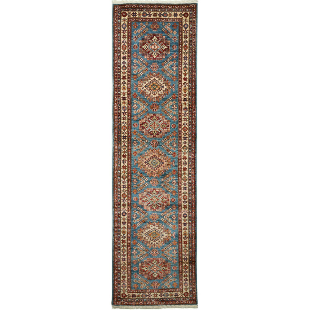 Tappeto Kazak Fine Pakistan azzurro marrone 81x295 Tappeto Kazak Fine Pakistan azzurro marrone 81x295