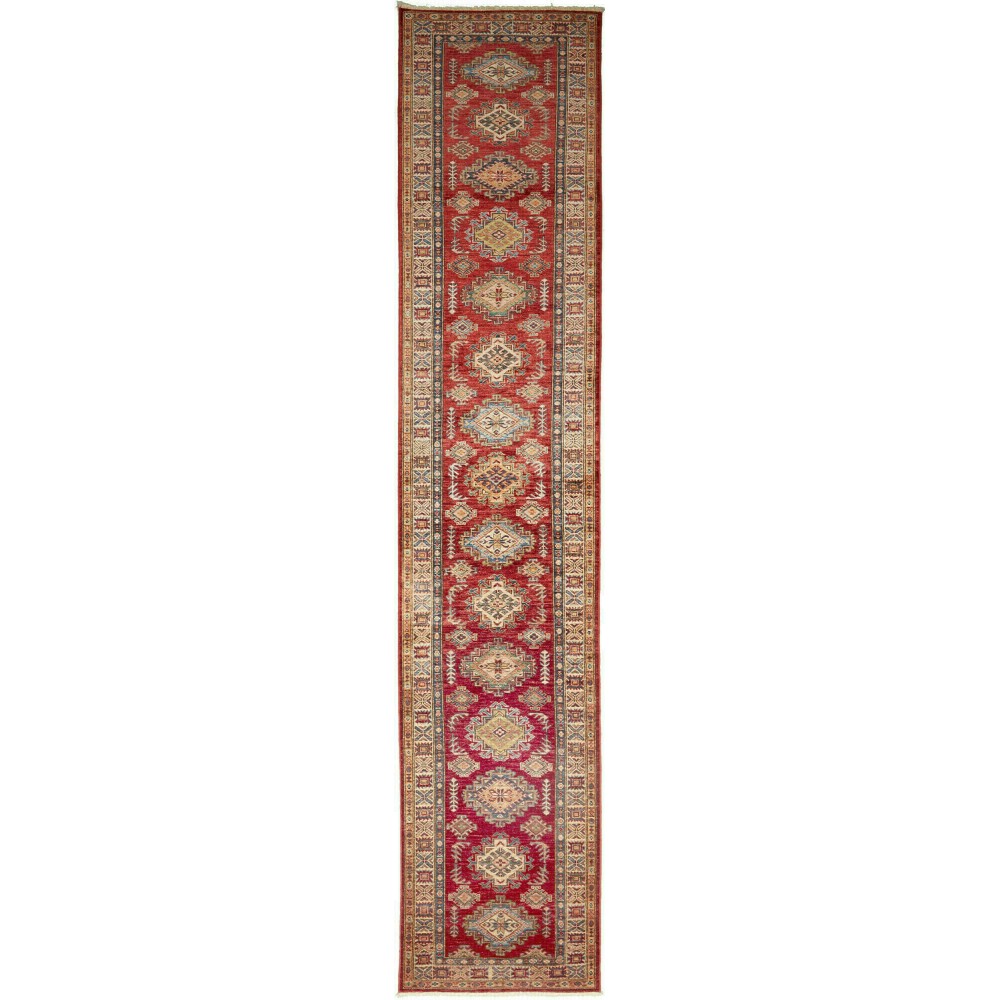 Tappeto Kazak Fine Pakistan bianco azzurro 75x412 Tappeto Kazak Fine Pakistan bianco azzurro 75x412