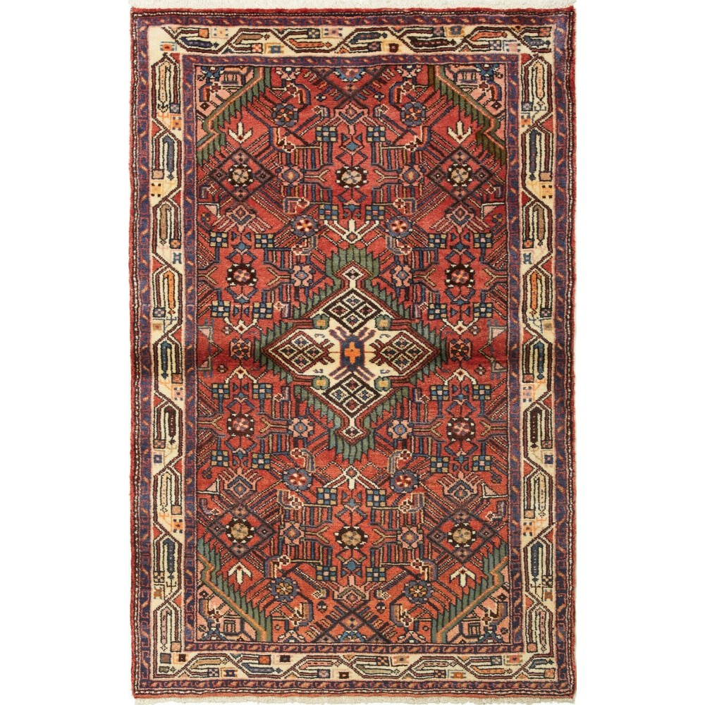 Tappeto Hamadan Persia verde rosso 100x157