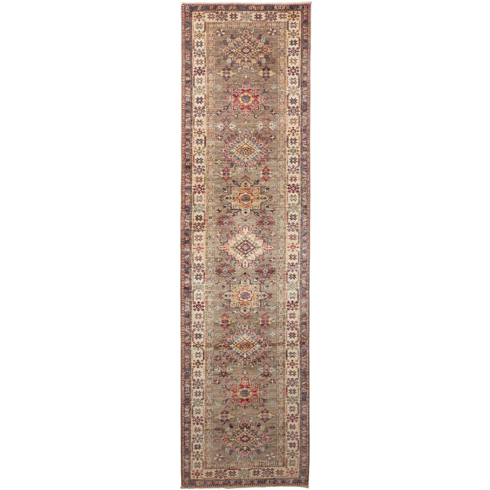 Tappeto Kazak Fine Pakistan marrone bianco 77x299 Tappeto Kazak Fine Pakistan marrone bianco 77x299