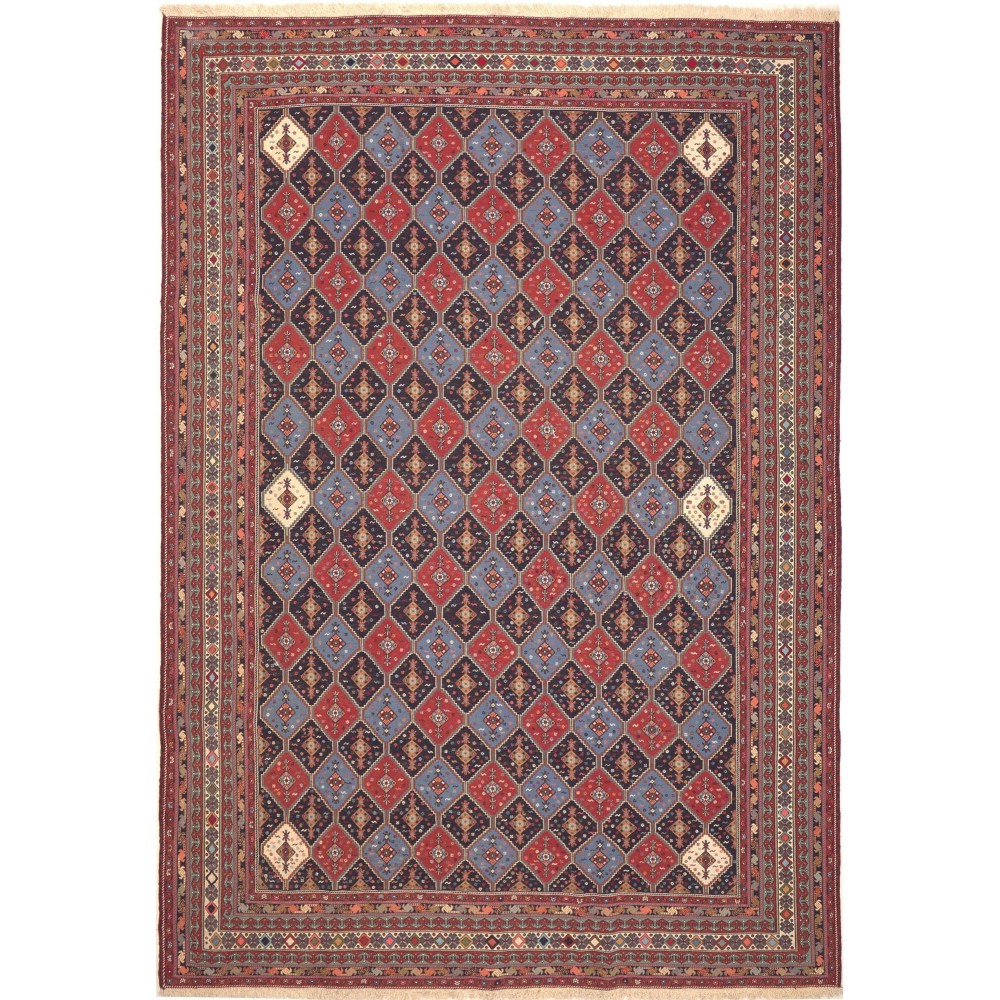 Tappeto Souzani Kilim Persia azzurro giallo 201x292