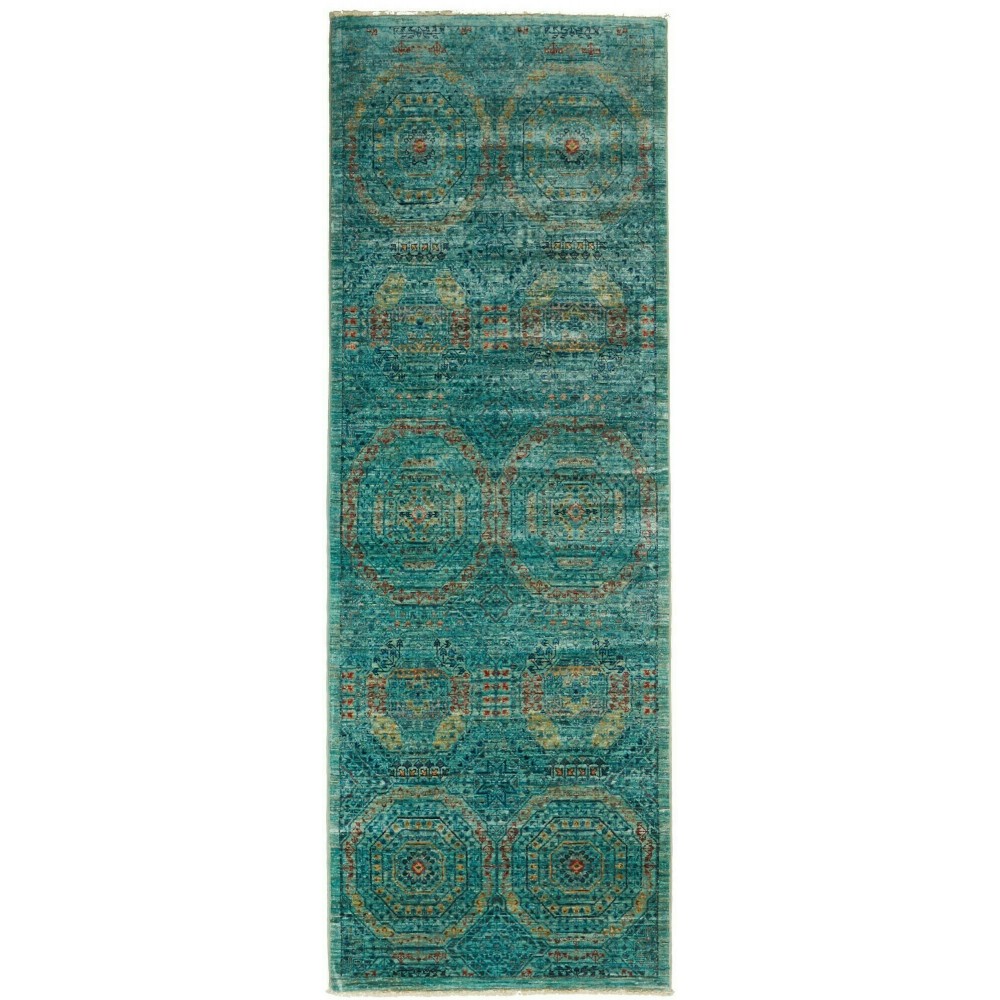 Tappeto Mamlouk Pakistan azzurro verde 77x217 Tappeto Mamlouk Pakistan azzurro verde 77x217