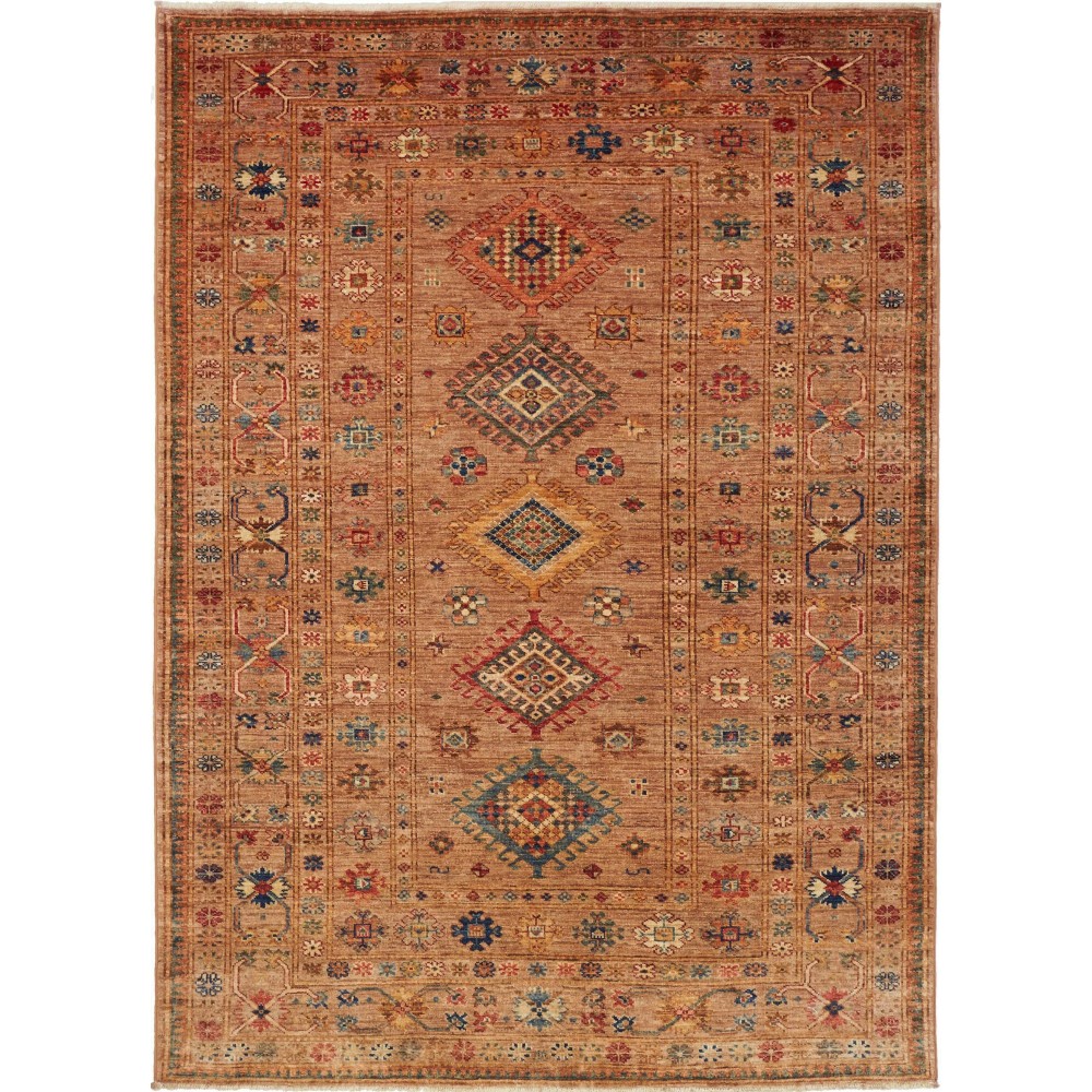 Tappeto Kazak Fine Pakistan marrone giallo 147x205 Tappeto Kazak Fine Pakistan marrone giallo 147x205