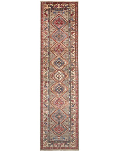 Tappeto Kazak Fine Pakistan bianco grigio 77x309