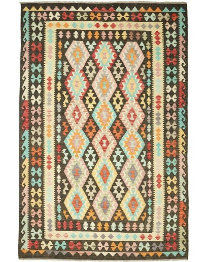 Tappeto Kilim Afghanistan marrone verde 194x294