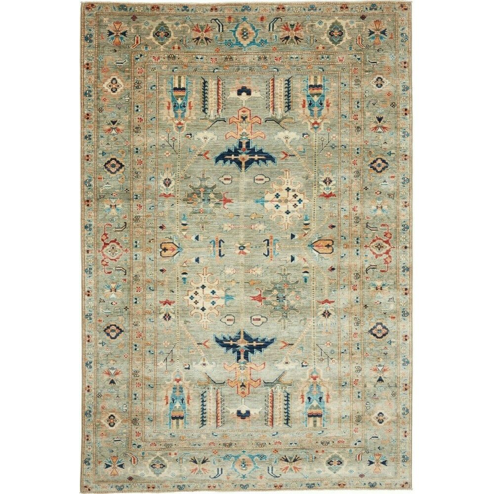 Tappeto Kazak Fine Pakistan azzurro marrone 202x300 Tappeto Kazak Fine Pakistan azzurro marrone 202x300