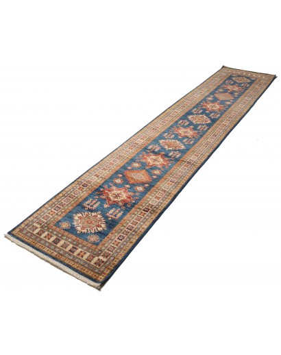 Tappeto Kazak Fine Pakistan azzurro arancione 83x386