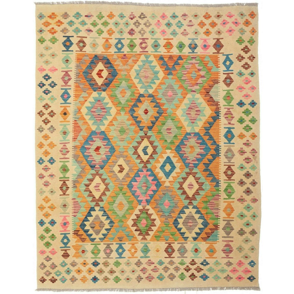 Tappeto Kilim Afghanistan marrone azzurro 160x202