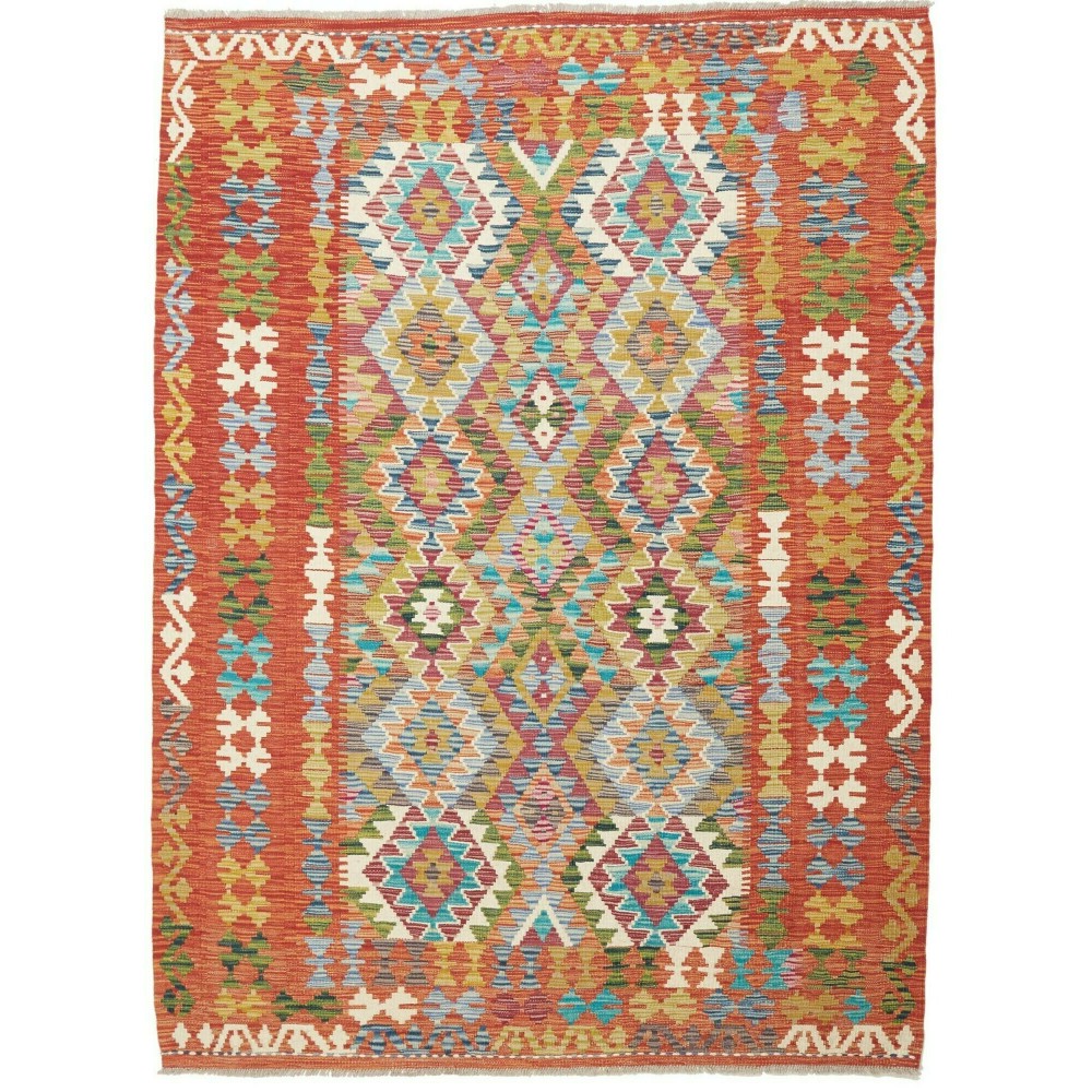 Tappeto Kilim Afghanistan arancione bianco 153x208