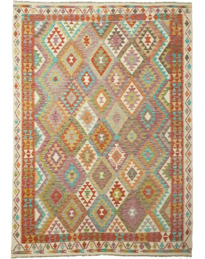 Tappeto Kilim Afghanistan marrone bianco 204x290