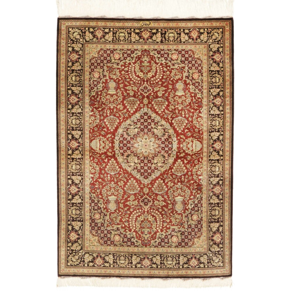 Tappeto Ghom seta Persia arancione marrone 80x120 Tappeto Ghom seta Persia arancione marrone 80x120