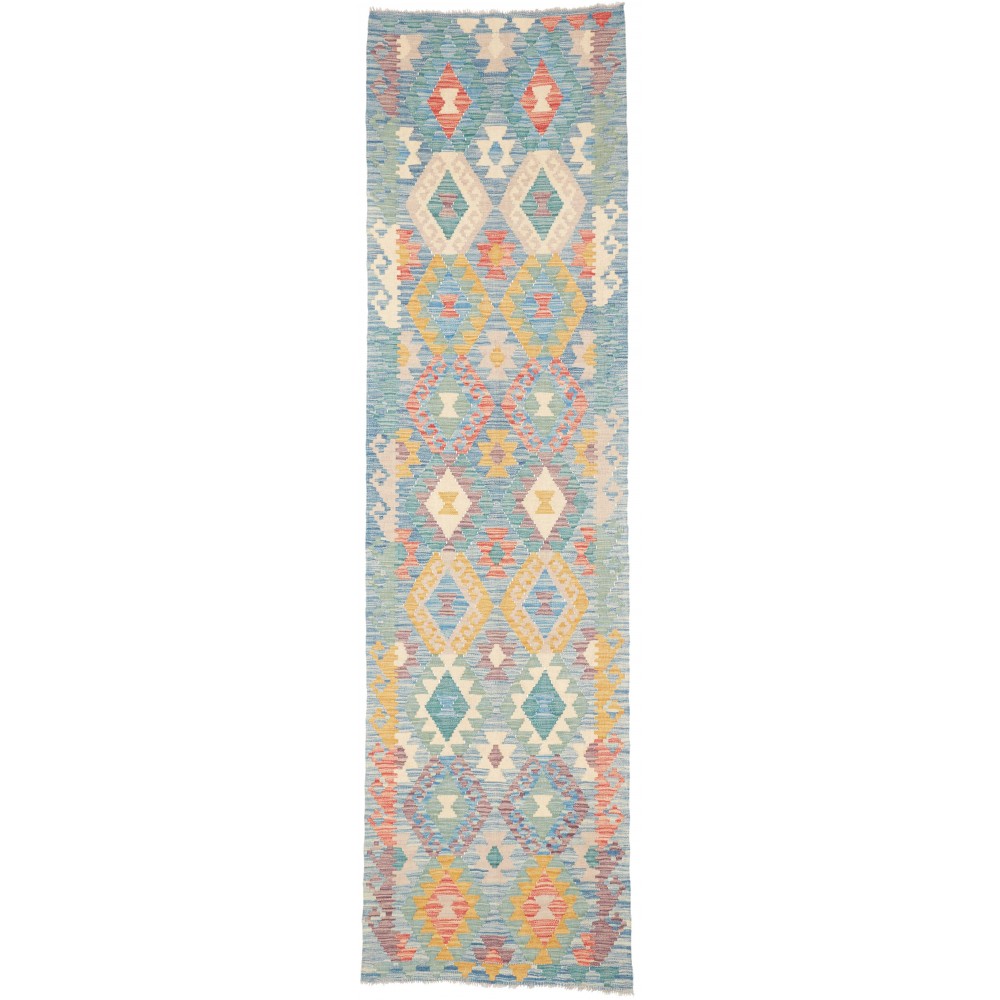 Tappeto Kilim Afghanistan beige azzurro 76x281