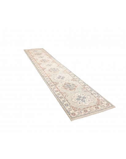 Tappeto Kazak Afghanistan bianco grigio 79x387