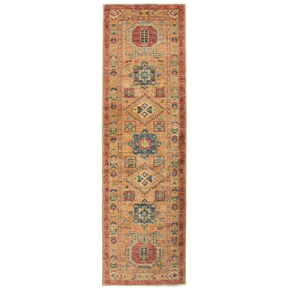 Tappeto Kazak Fine Pakistan marrone grigio 74x251 Tappeto Kazak Fine Pakistan marrone grigio 74x251