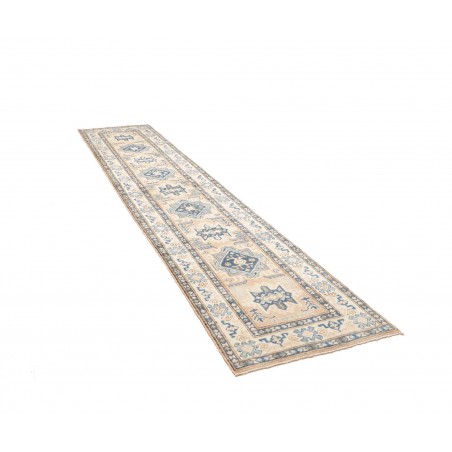 Tappeto Kazak Afghanistan bianco azzurro 77x373