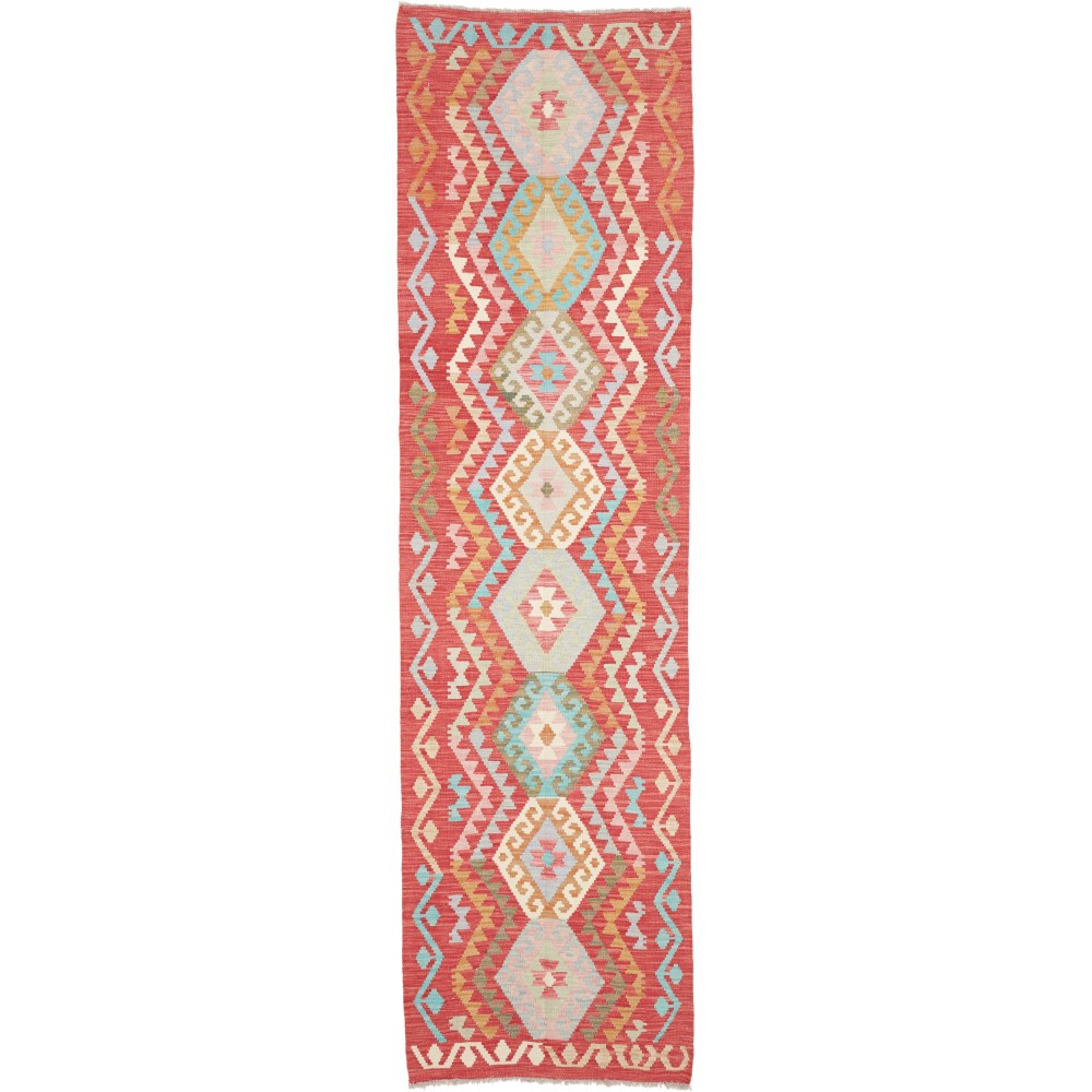 Tappeto Kilim Afghanistan rosso bianco 82x302