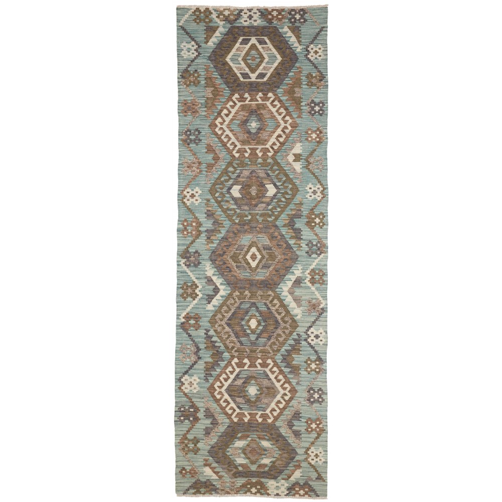 Tappeto Kilim Afghanistan bianco azzurro 87x290