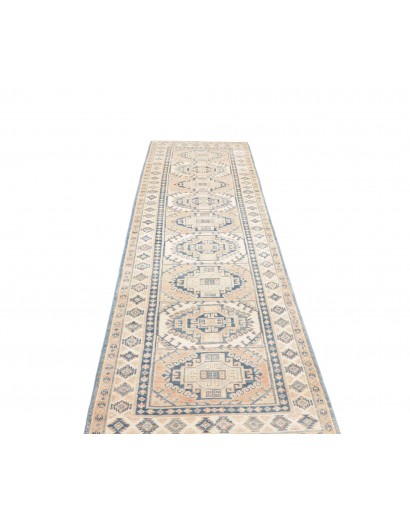 Tappeto Kazak Afghanistan bianco azzurro 82x290