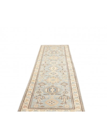 Tappeto Kazak Afghanistan bianco azzurro 85x283