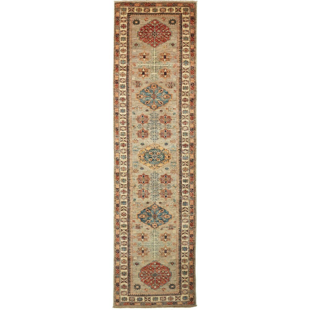 Tappeto Kazak Fine Pakistan marrone grigio 78x302 Tappeto Kazak Fine Pakistan marrone grigio 78x302