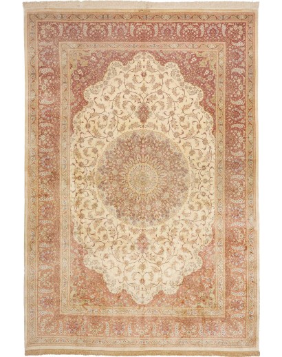 Tappeto Ghom seta Persia marrone rosso 250x363