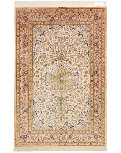 Tappeto Ghom seta Persia giallo marrone 131x200