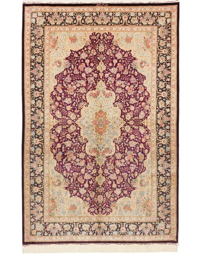 Tappeto Ghom seta Persia marrone 133x201