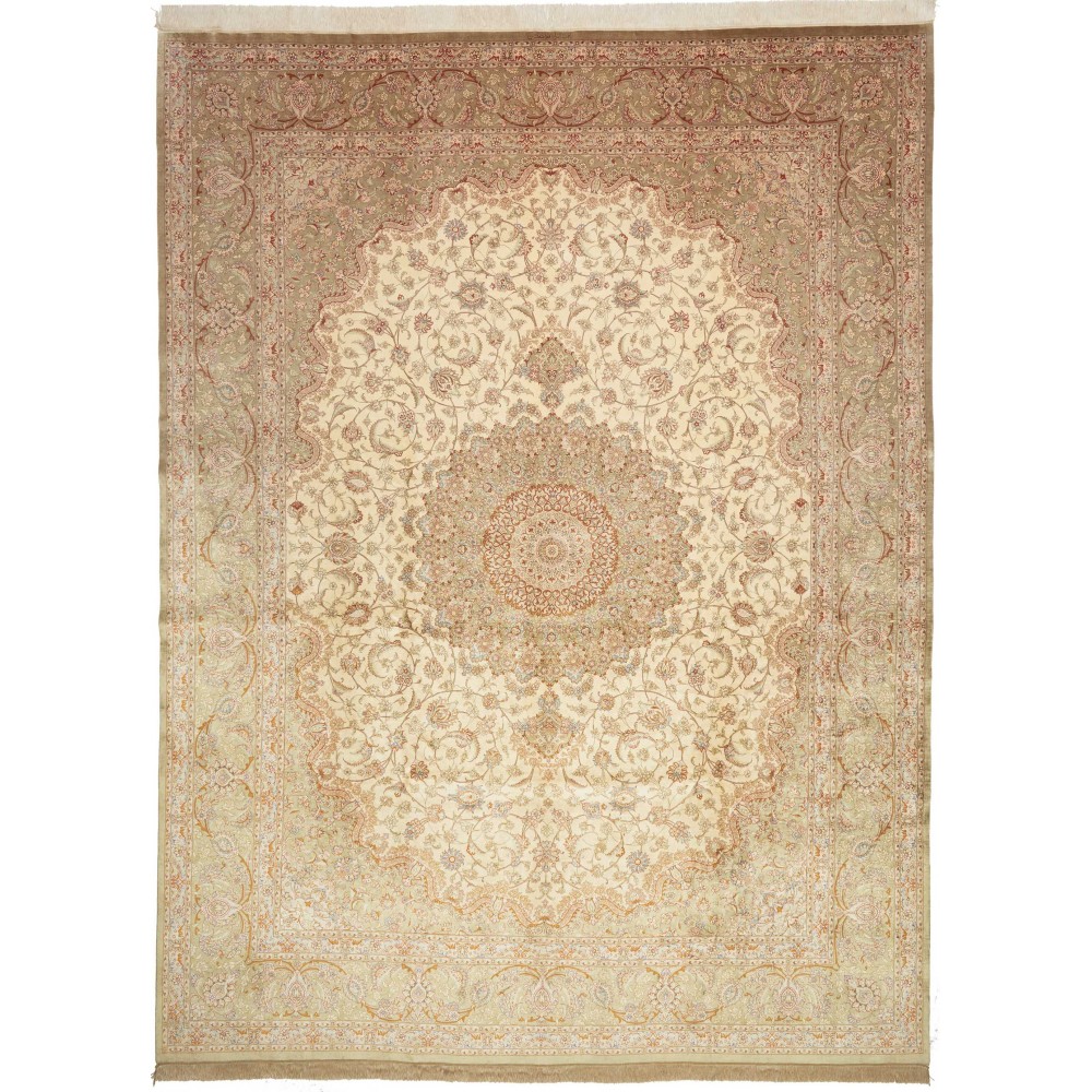 Tappeto Ghom seta Persia marrone bianco 294x393