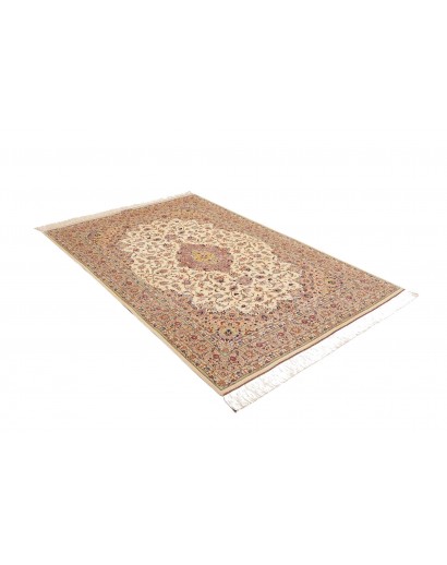 Tappeto Ghom seta Persia beige bianco 138x200