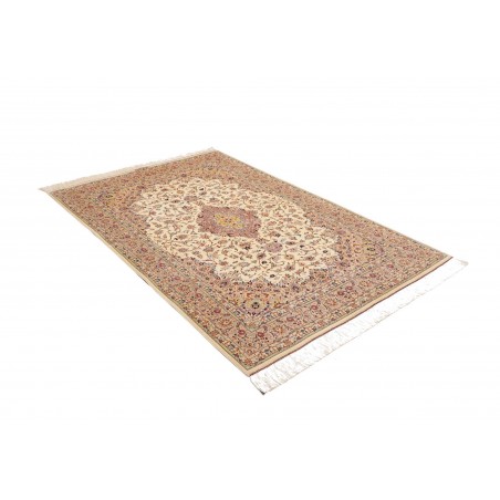Tappeto Ghom seta Persia beige bianco 138x200