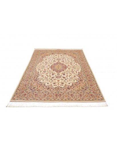 Tappeto Ghom seta Persia beige bianco 138x200