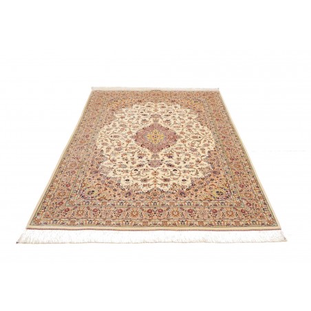 Tappeto Ghom seta Persia beige bianco 138x200